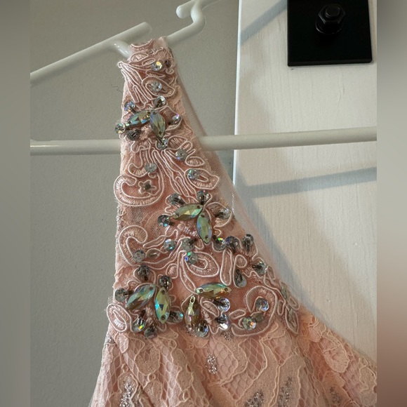 NWOT Sequin Hearts Juniors Women’s Size 3 Pink Silver Dress Mesh Rhinestone Back - Picture 3 of 11